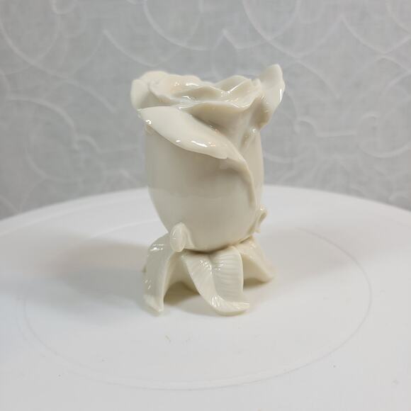 Vintage Lenox White Rose Bud Ceramic Candlestick 3" Ivory Glossy Candle Holder - Picture 6 of 12